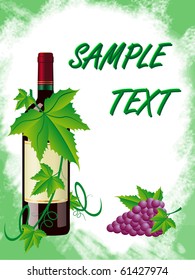 red wine and grapes is in a green frame vector illustration