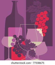 Red wine and grapes in retro style