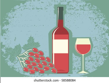 Red wine and grapes.Vector grunge symbol.