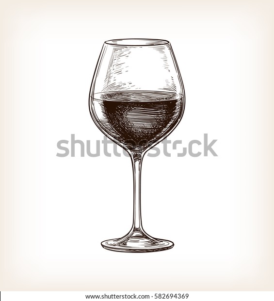 赤ワイン ワイングラスの手描きのベクトルイラスト レトロなスタイル のベクター画像素材 ロイヤリティフリー