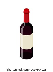 Red wine isometric bottle vector icon isolated on white background. Transparent glass realistic shiny wine bottle isometric design.