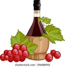 Red wine in italian fiasco bottle 