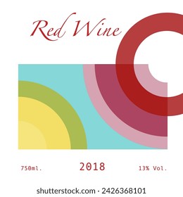 Etiqueta de vino tinto, círculos de color en blanco