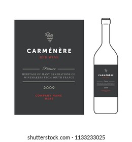 Red wine labels. Vector premium template set. Clean and modern design. Carmenere grape sort.