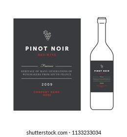 Red wine labels. Vector premium template set. Clean and modern design. Pinot noir grape sort.