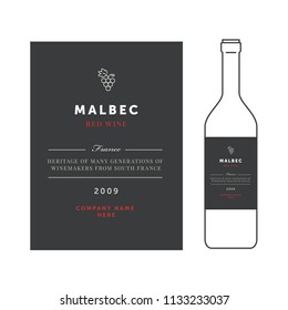 Red wine labels. Vector premium template set. Clean and modern design. Malbec grape sort.