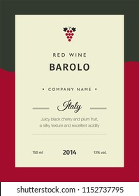 Red wine labels. Vector premium template set. Clean and modern design. Italy red wine label Barolo