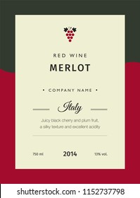 Red wine labels. Vector premium template set. Clean and modern design. Italy red wine label Merlot