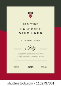 Red wine labels. Vector premium template set. Clean and modern design. Italy red wine label Cabernet