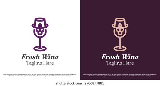 Ilustración vectorial de diseño de logotipo de vino tinto. Silueta de la uva del champán de la bebida del alcohol de la barra. Sencillo símbolo minimalista elegante icono de la vid de lujo.