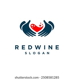 Logo de vino tinto con concepto de mano
