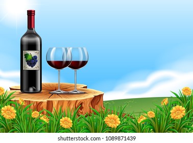 Red Wine in Nature Scene illustration