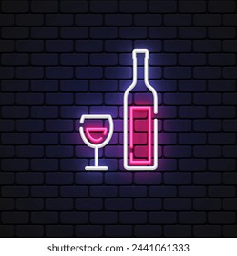 Red wine neon icon in vintage style on light background.
