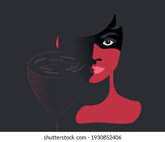 vino tinto con fondo negro con muchacha