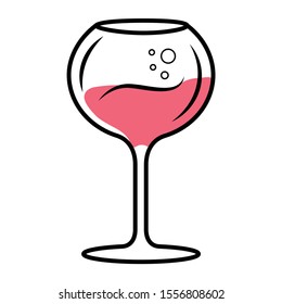 Red wine pink color icon. Chardonnay wineglass. Alcohol beverage with bubbles. Party cocktail. Sweet aperitif drink. Tableware, glassware for bar, restaurant. Isolated vector illustration