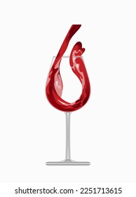 Red wine is poured into a crystal glass. Vector food illustration in realistic style. February 18, International Wine Day. For menu, wine list, cafe, restaurant, flyer against female alcoholism.