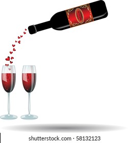 Red wine pouring down from a wine bottle