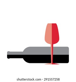 Red wine pouring into wine glass, vector. Flat mock up for design. Vector Elements for design of logo.