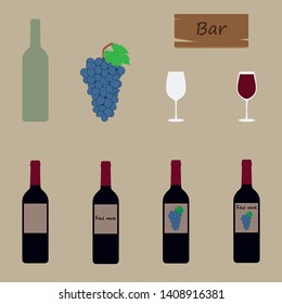 Red wine set on a beige background