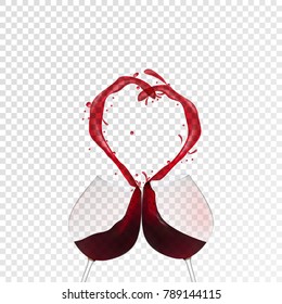 Red wine spilling and forming heart shape. Realistic vector eps10.
