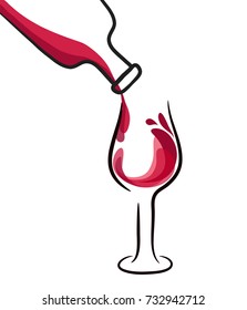 Red wine splash with bottle and glass. Stock vector illustration