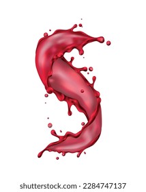 Red wine splash liquid wave on white background realistic vector illustration