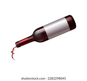 Red wine splash pouring out of bottle realistic vector illustration