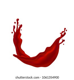 Red wine splash realistic vector. 3d red blood liquid flowing in motion, isolated background illustration