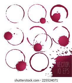 Red wine stain on a white background. Wine traces vector.
