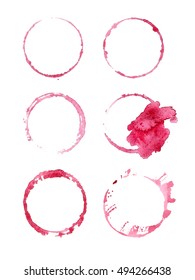 Red wine stains. Design elements isolated on white. Abstract watercolor background. 