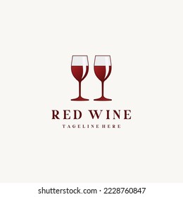 Red wine two glass logo design icon vector