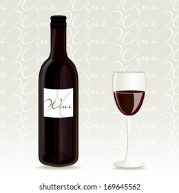 Red wine vector bottle and glass