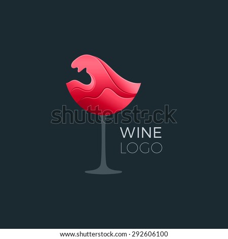 Red Wine Wave Shape in the Glass. Symbol Icon Design. Wineglass Logo Concept. Vector Illustration.