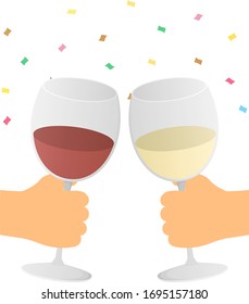 Red wine and white wine held in hands.