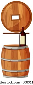 Red wine and wooden barrels illustration
