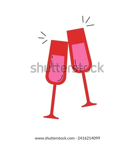 Red wineglasses. Vector illustration in a flat style. Rose wine. Cute illustration for stickers, cards design, tags, clipart