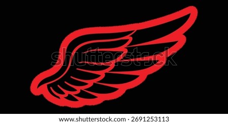 Red Wing Illustration on Black Background Sports Team Icon Wings Logo Flying Symbol Hockey Motor City Pride Minimalist