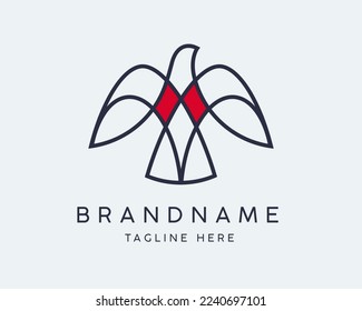 Red winged black bird logo and vector icon. minimal vector bird illustration.