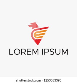 Red winged eagle. Brave and modern logo icon