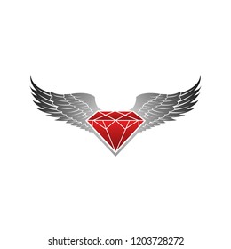 Red winged with grey diamond logo vector illustration