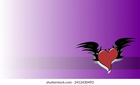 red winged heart tattoo ink sticker background postal card in vector format