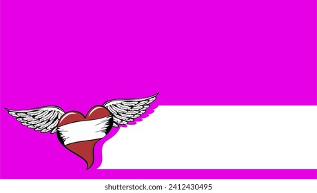 red winged heart tattoo ink sticker background postal card in vector format