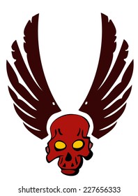 Red Winged Skull with shiny Yellow Eyes isolated on White Background.