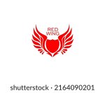 Red wings logo with shield in the middle isolated on white background, logo design eps.10