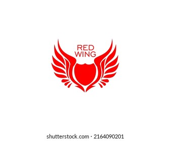 Red wings logo with shield in the middle isolated on white background, logo design eps.10