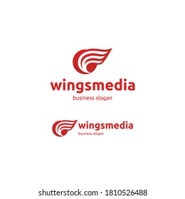 Red Wings Media Logo. Vector Abstract Symbol. Business Visual Identity