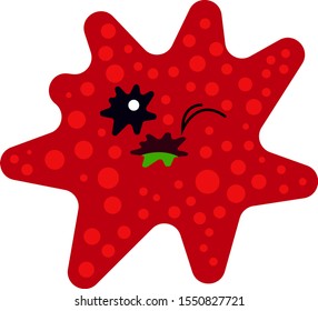 red winking bacterium with round patterns and green tongue concept of medicine and monsters object on a white background