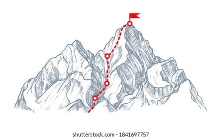 Camino del ganador rojo para montar un boceto de pico aislado en blanco