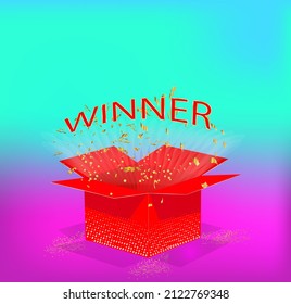 red winning box with golden confetti explosion vector graphic