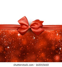 Red winter abstract background. Christmas background with ribbon and bow. Vector. 
